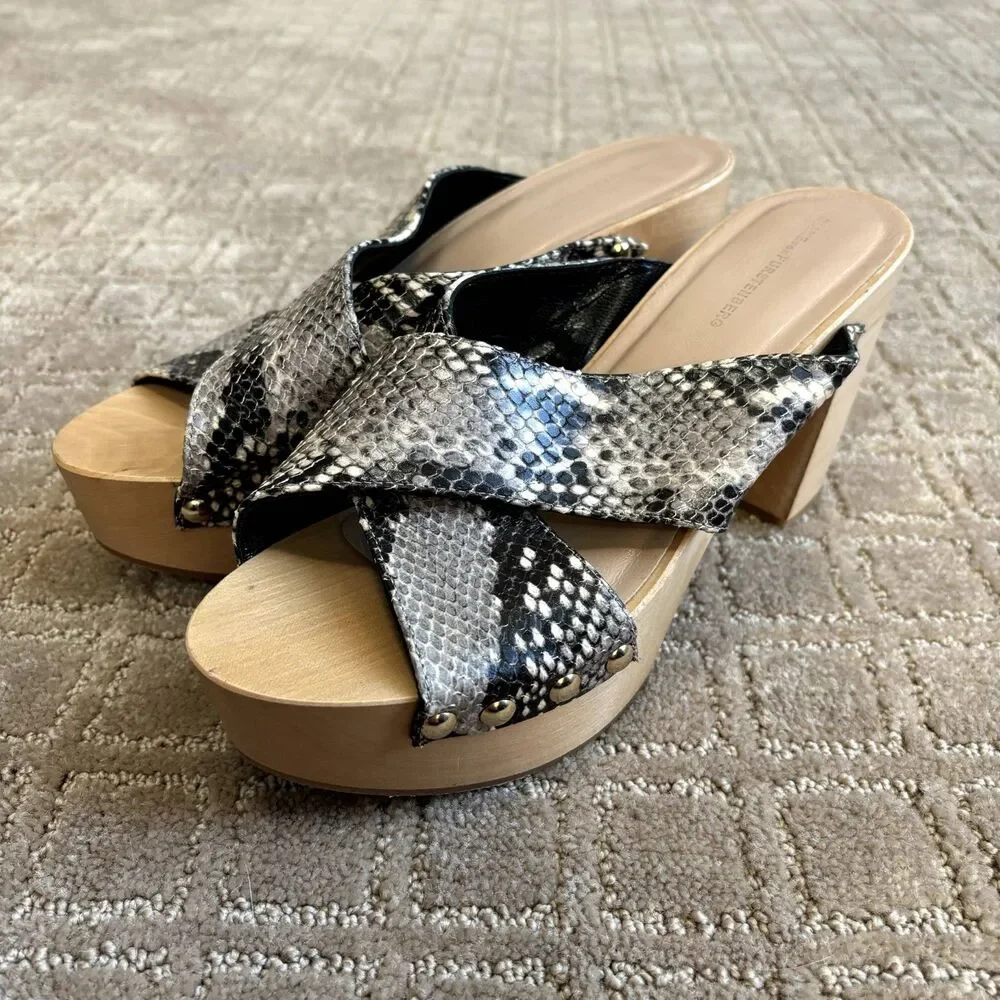 Diane von Furstenberg Snake Print Wooden Platform Sandal Womens 8M Italy Y2K New